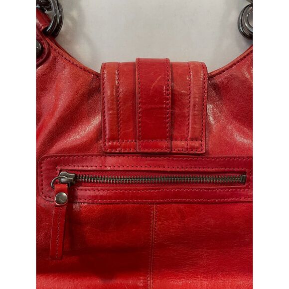 ~ Kenneth Cole NY leather bag shoulder purse brick red, double strap metal chain - Picture 9 of 16